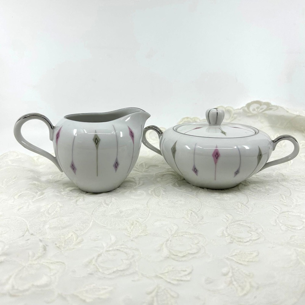 Vintage Harmony House Carrousel Japan Sugar and Creamer Set Mid Century Modern
